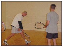 Two men play raquetball in the M.O. Looney Health, Physical Education and Recreation Building -- photo illustration by Hollie Miller
